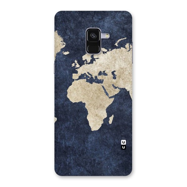World Map Blue Gold Back Case for Galaxy A8 Plus