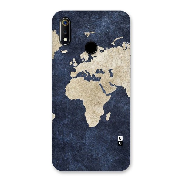 World Map Blue Gold Back Case for Realme 3