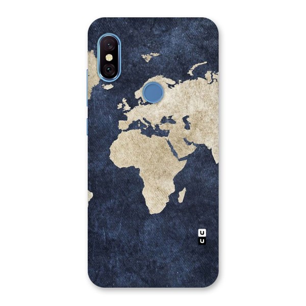 World Map Blue Gold Back Case for Redmi Note 6 Pro