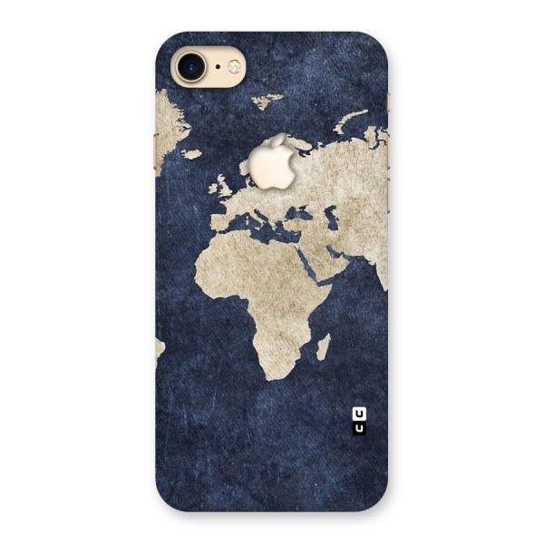 World Map Blue Gold Back Case for iPhone 7 Apple Cut