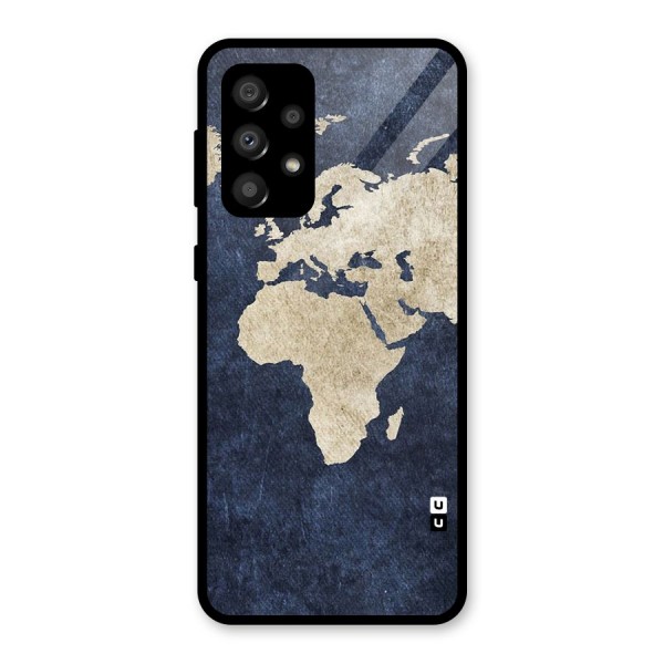 World Map Blue Gold Glass Back Case for Galaxy A32