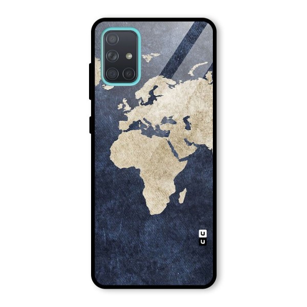 World Map Blue Gold Glass Back Case for Galaxy A71
