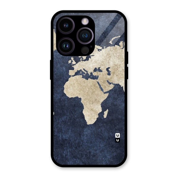 World Map Blue Gold Glass Back Case for iPhone 14 Pro
