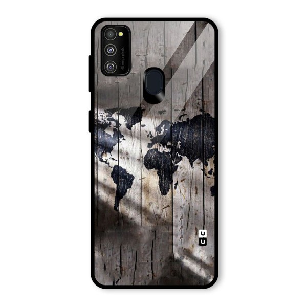 World Map Wood Design Glass Back Case for Galaxy M30s