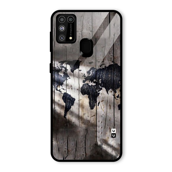 World Map Wood Design Glass Back Case for Galaxy M31