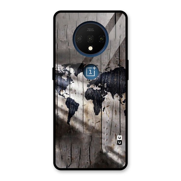 World Map Wood Design Glass Back Case for OnePlus 7T