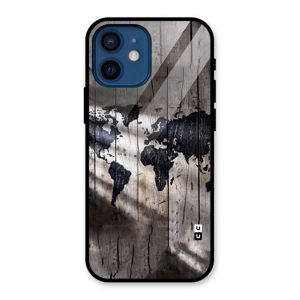 World Map Wood Design Glass Back Case for iPhone 12 Mini