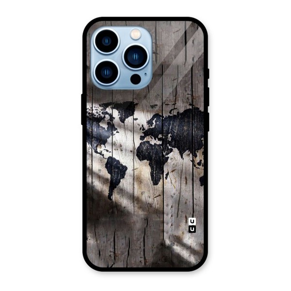 World Map Wood Design Glass Back Case for iPhone 13 Pro