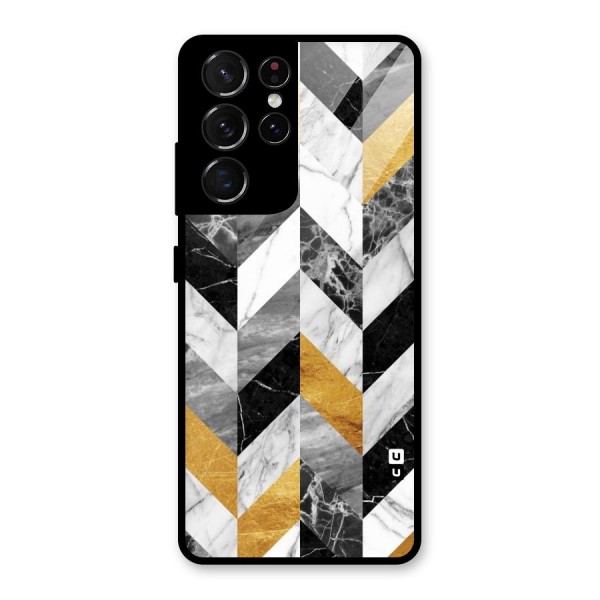 Yellow Grey Marble Glass Back Case for Galaxy S21 Ultra 5G