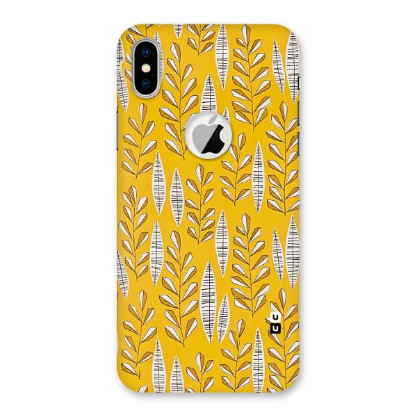 Yellow Leaf Pattern Back Case for iPhone XS Logo Cut