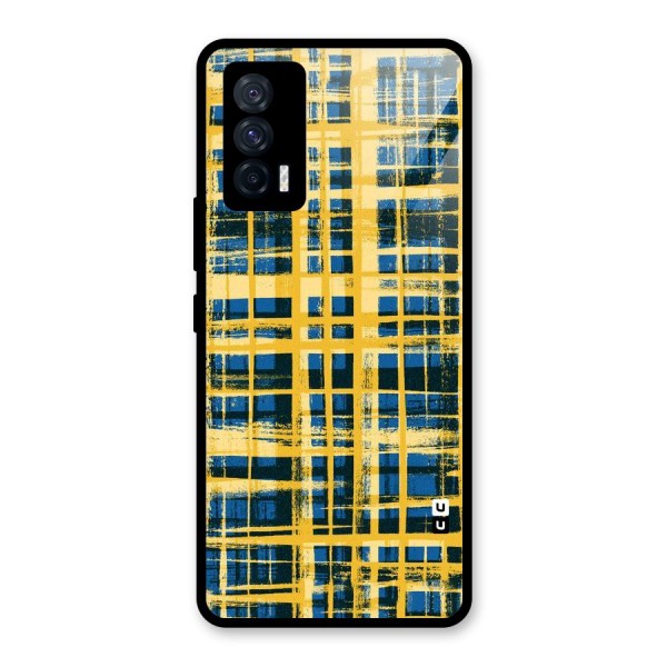 Yellow Rugged Check Design Glass Back Case for Vivo iQOO 7 5G