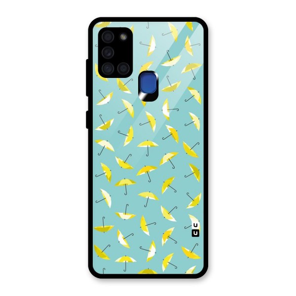 Yellow Umbrella Pattern Glass Back Case for Galaxy A21s