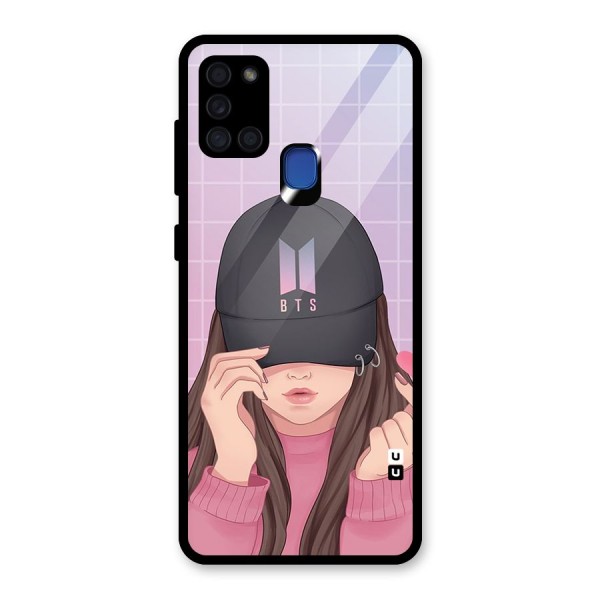 Anime Beautiful BTS Girl Glass Back Case for Galaxy A21s
