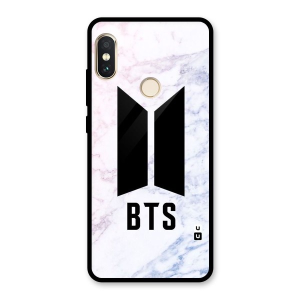 BTS Logo Marble Print Glass Back Case for Redmi Note 5 Pro