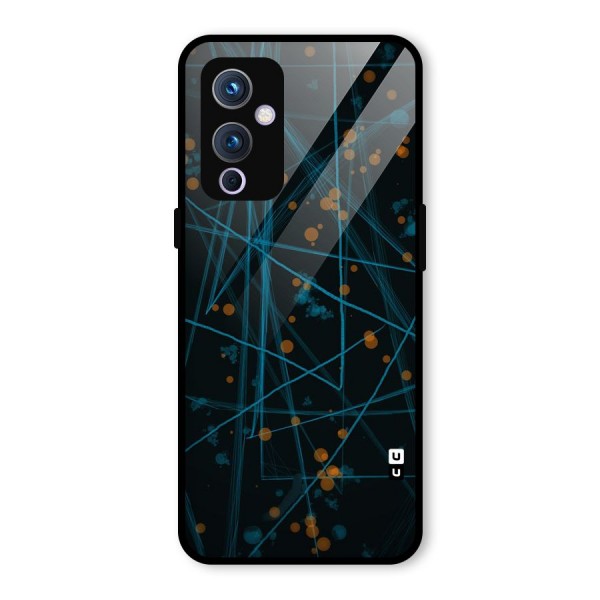 Blue Lines Gold Dots Glass Back Case for OnePlus 9
