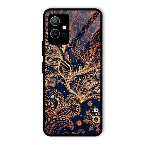 Classy Golden Leafy Design Glass Back Case for Vivo T1 5G