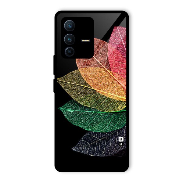 Net Leaf Color Design Glass Back Case for Vivo V23 Pro