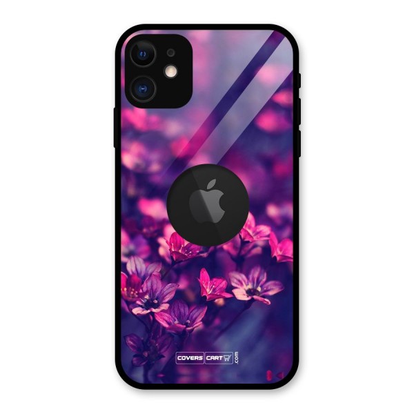 Violet Floral Glass Back Case for iPhone 11 Logo Cut