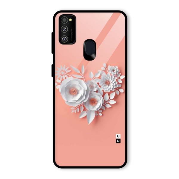 White Paper Flower Glass Back Case for Galaxy M30s
