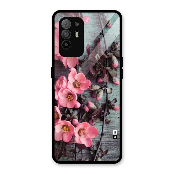 Wooden Floral Pink Glass Back Case for Oppo F19 Pro Plus 5G
