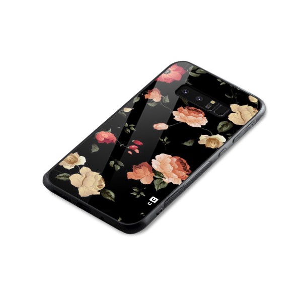 Black Artistic Floral Glass Back Case for Galaxy Note 8