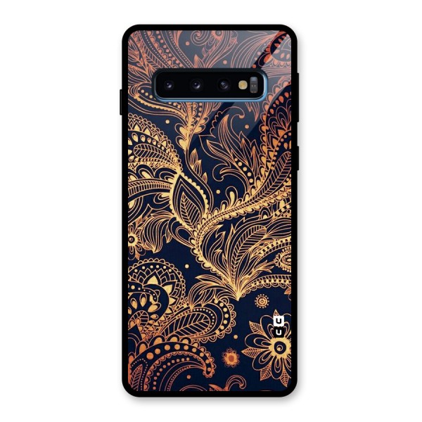 Classy Golden Leafy Design Glass Back Case for Galaxy S10