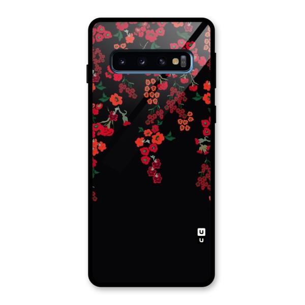 Red Floral Pattern Glass Back Case for Galaxy S10