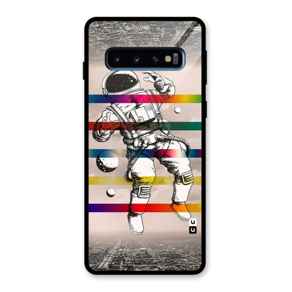 Spaceman Rainbow Stripes Glass Back Case for Galaxy S10