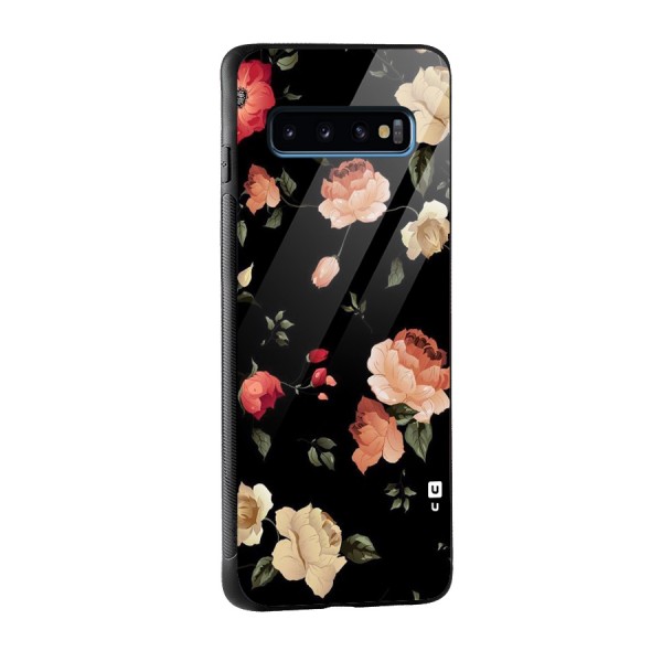 Black Artistic Floral Glass Back Case for Galaxy S10