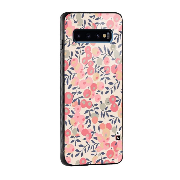 Pink Leaf Pattern Glass Back Case for Galaxy S10