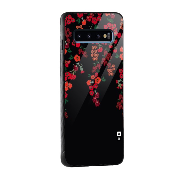 Red Floral Pattern Glass Back Case for Galaxy S10