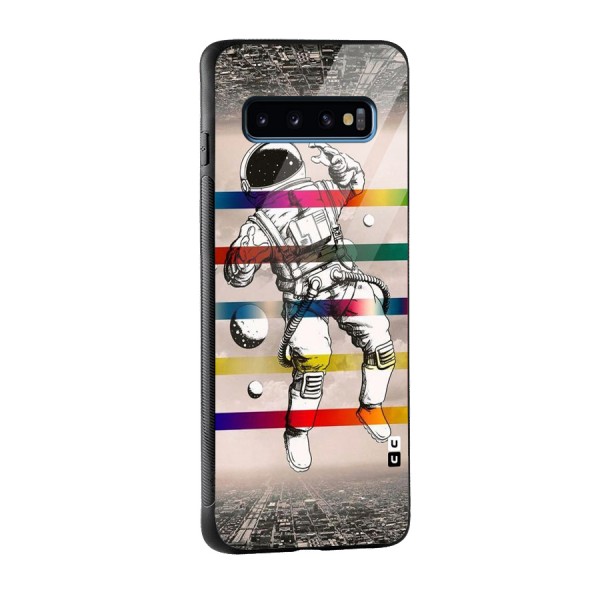 Spaceman Rainbow Stripes Glass Back Case for Galaxy S10