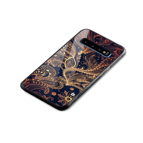 Classy Golden Leafy Design Glass Back Case for Galaxy S10