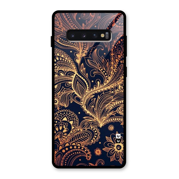 Classy Golden Leafy Design Glass Back Case for Galaxy S10 Plus