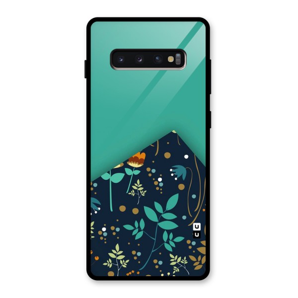 Floral Corner Glass Back Case for Galaxy S10 Plus