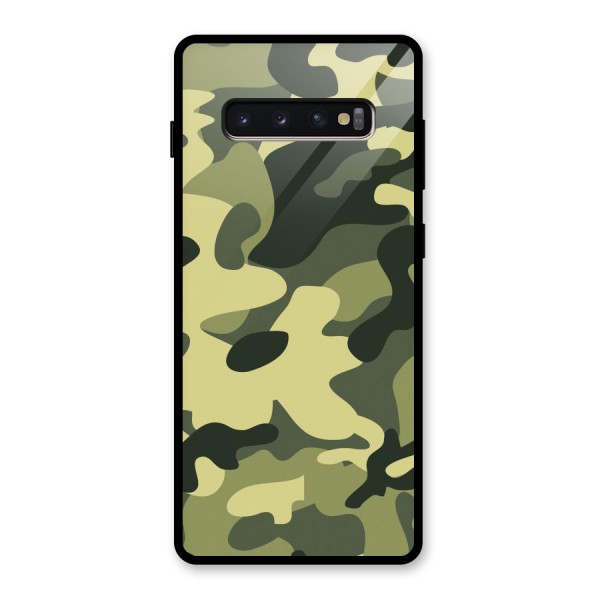 Green Military Pattern Glass Back Case for Galaxy S10 Plus