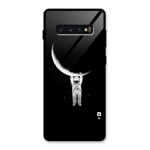 Hanging Astronaut Glass Back Case for Galaxy S10 Plus