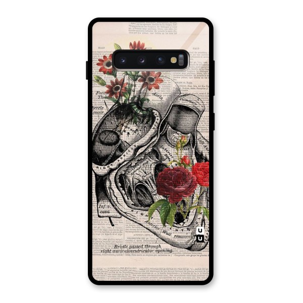 Heart Newspaper Glass Back Case for Galaxy S10 Plus