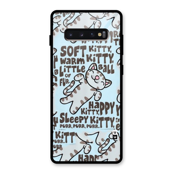 Kitty Pattern Glass Back Case for Galaxy S10 Plus