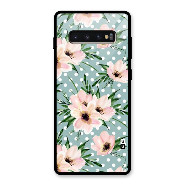 Polka Art Floral Glass Back Case for Galaxy S10 Plus