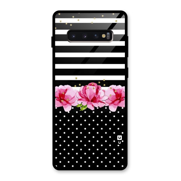 Polka Floral Stripes Glass Back Case for Galaxy S10 Plus