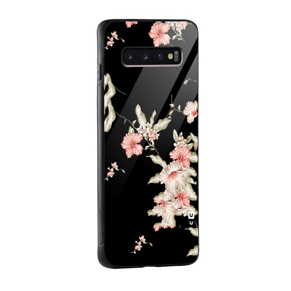 Black Floral Glass Back Case for Galaxy S10 Plus
