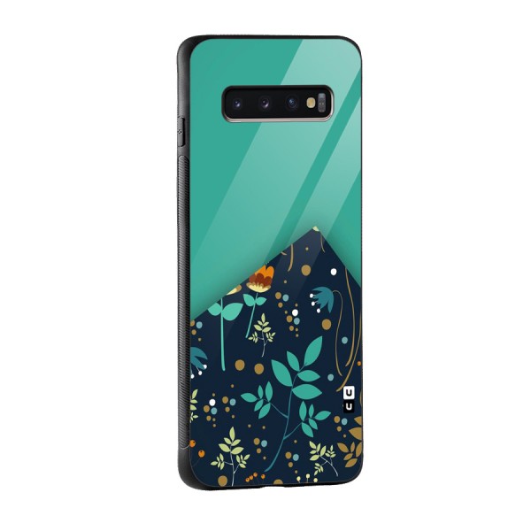 Floral Corner Glass Back Case for Galaxy S10 Plus
