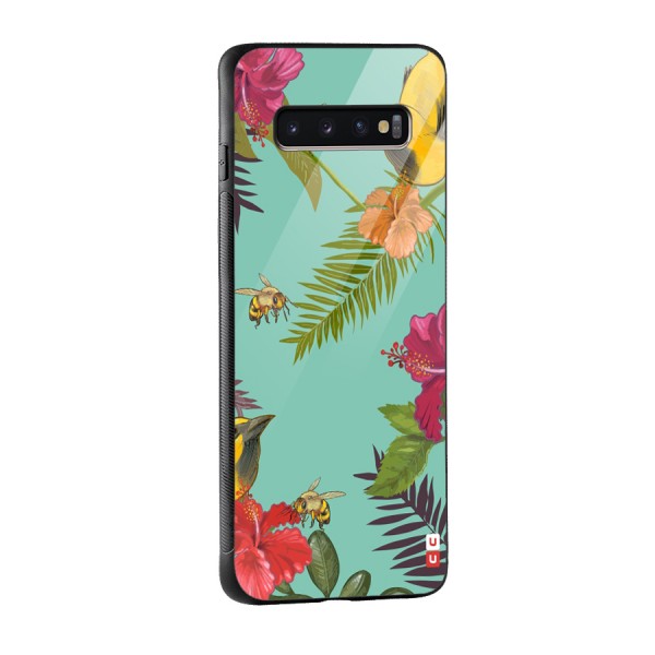 Flower Bird and Bee Glass Back Case for Galaxy S10 Plus