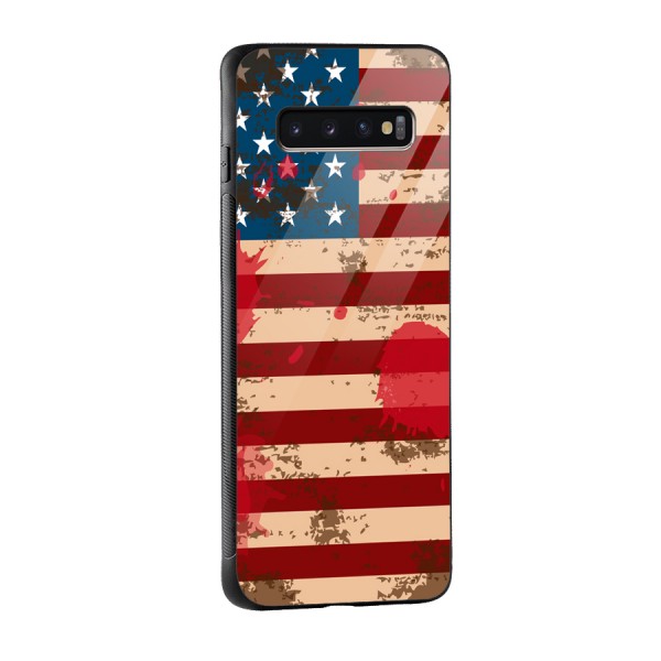 Grunge USA Flag Glass Back Case for Galaxy S10 Plus