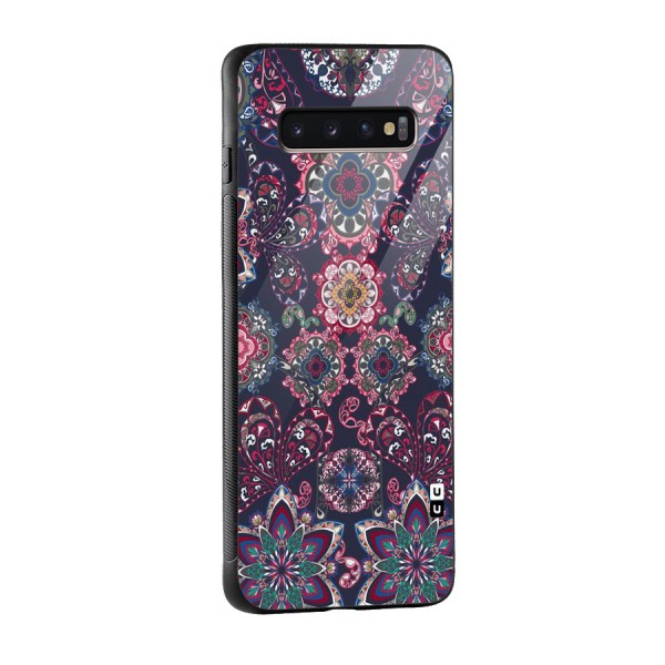 Navy Blue Bloom Pattern Glass Back Case for Galaxy S10 Plus