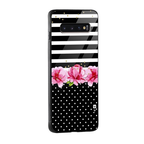 Polka Floral Stripes Glass Back Case for Galaxy S10 Plus