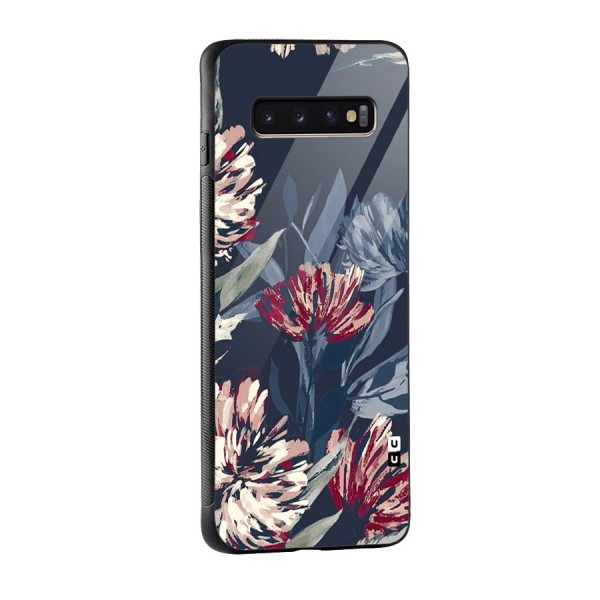 Red Rugged Floral Pattern Glass Back Case for Galaxy S10 Plus