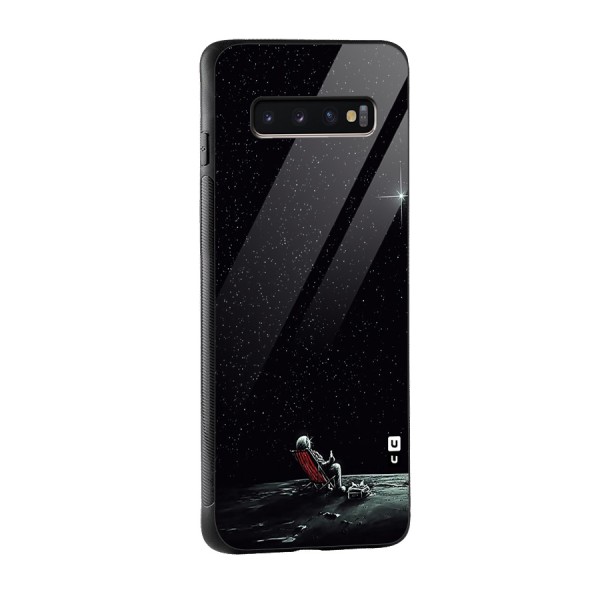 Resting Spaceman Face Glass Back Case for Galaxy S10 Plus
