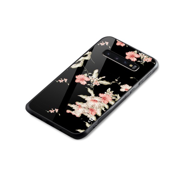 Black Floral Glass Back Case for Galaxy S10 Plus